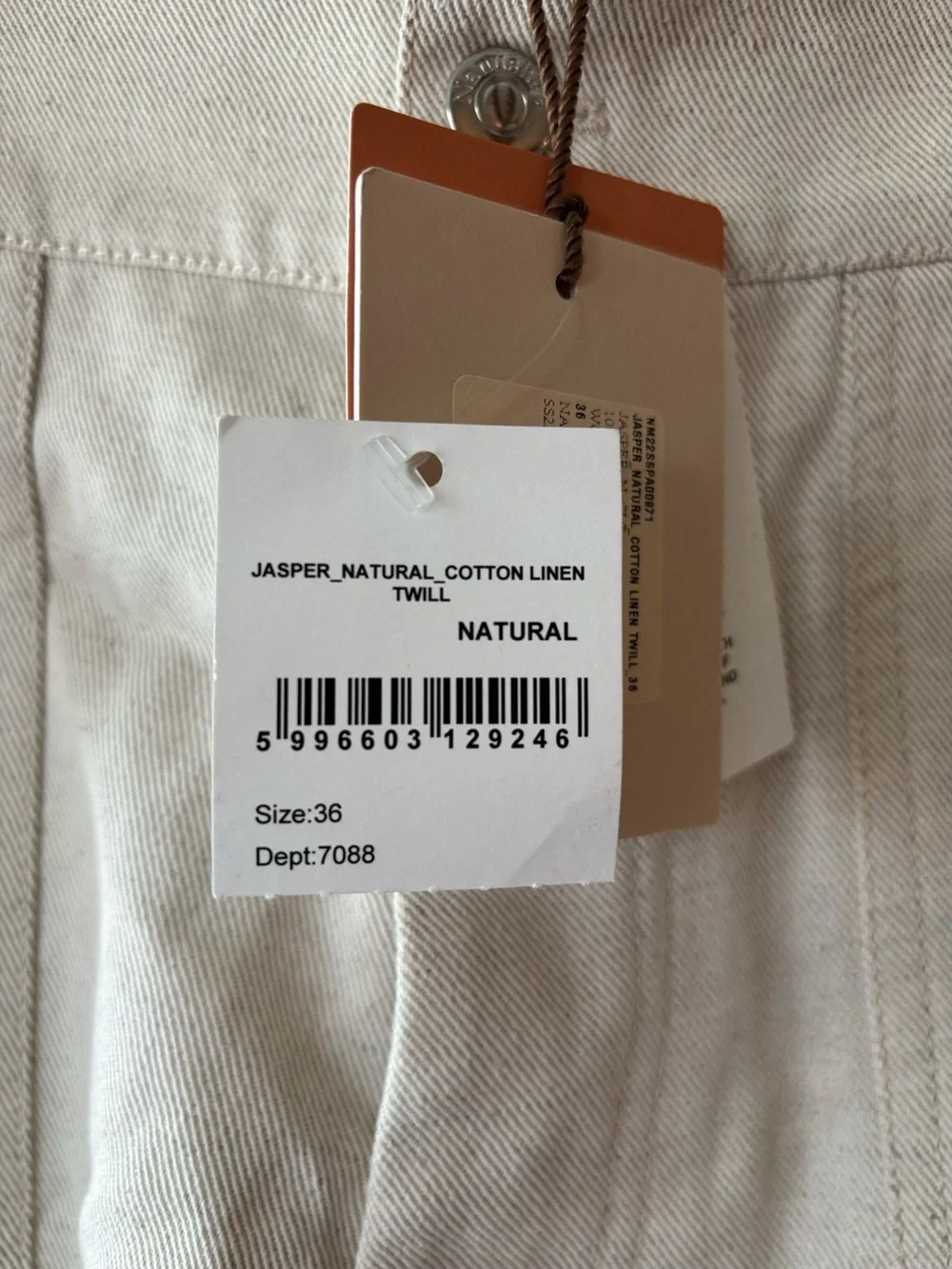 NWT Nanushka Jasper Linen Patch Pocket Cropped Jeans Beige Size 36